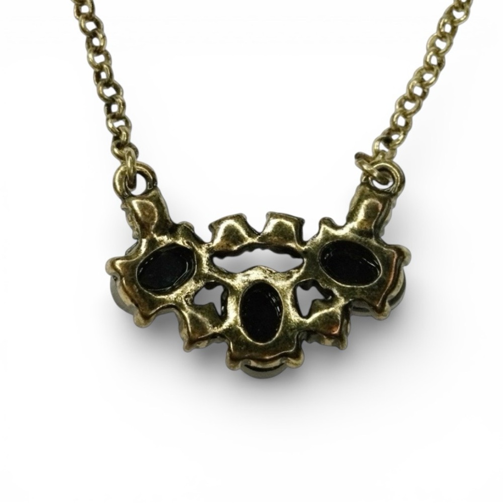 Vintage Banana Republic Oval Black Onyx & Rhinestone Pendant Necklace - Picture 9 of 11